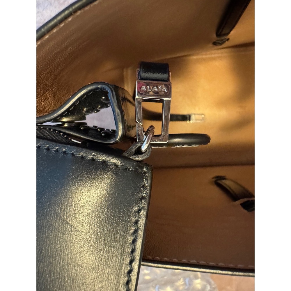 Alaia Paris Black Leather Studded Tote Bag Silver Studs Shopper Mirror - Picture 8 of 16
